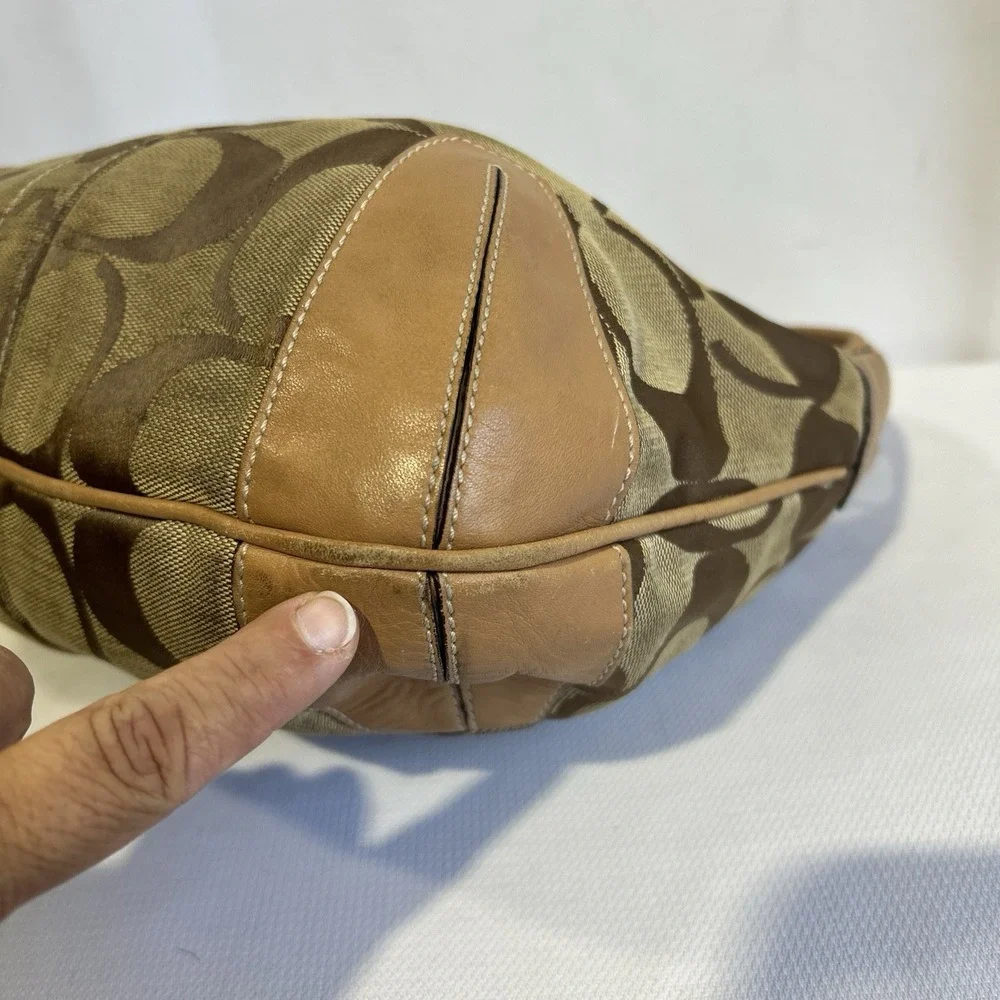 Vintage Y2K Coach Ergo Signature Hobo Bag Womens Khaki 10764 Canvas Leather Trim